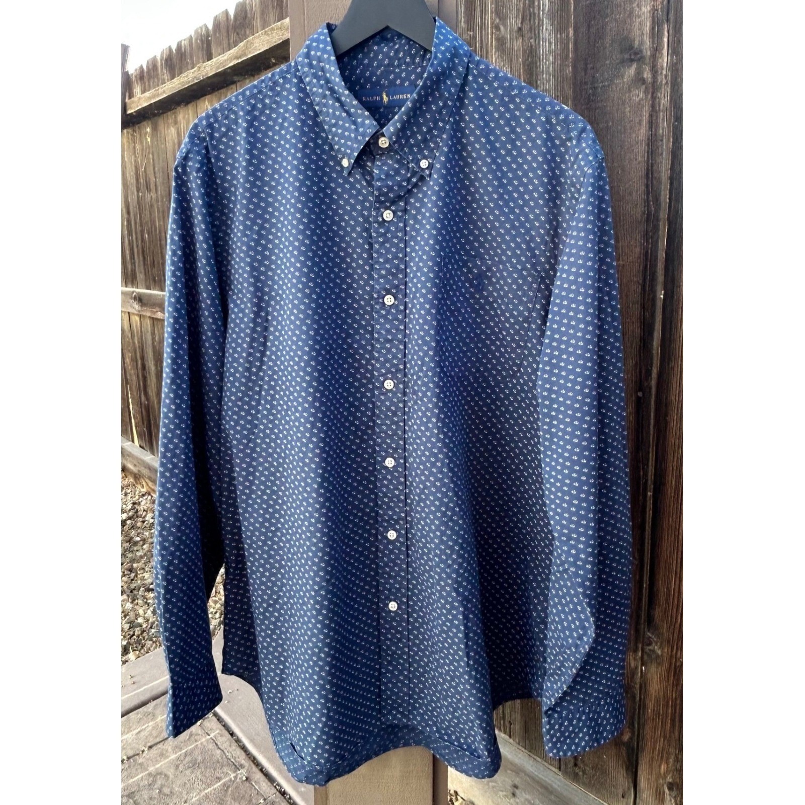 Ralph Lauren Men's Xl Navy Button Down Shirt 100% Cotton Micro Print Classic